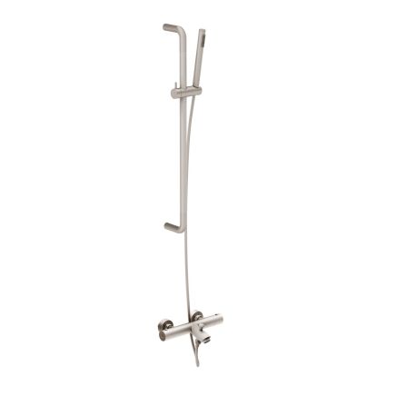 Elora Brushed Nickel Round Thermostatic Bath Shower Mixer With Slide Rail Kit