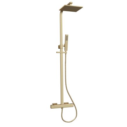 Liva Brushed Gold Square Thermostatic Dual Shower Pack