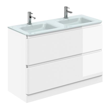 Neon Gloss White Floor Standing Vanity Unit with Opal Glass Basin 1200mm