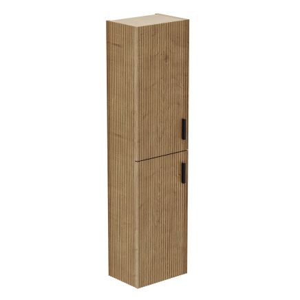 Revel Ribbed Natural Oak Wall Mounted Tall Storage Cabinet