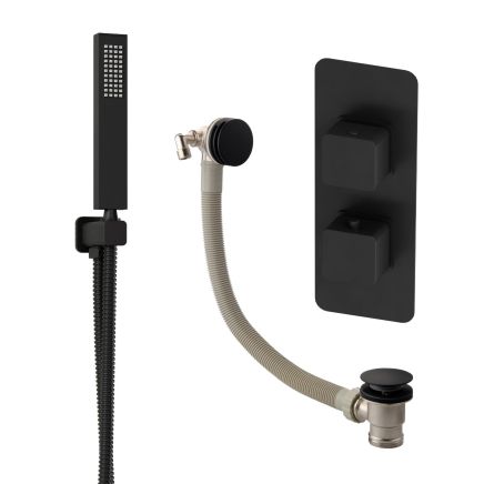 Liva Matt Black Dual Outlet Shower Pack with Shower Handset & Overflow Bath Filler