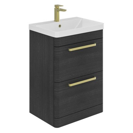 Esk Black Floor Standing Vanity Unit and Basin with Brushed Gold Handles 500mm