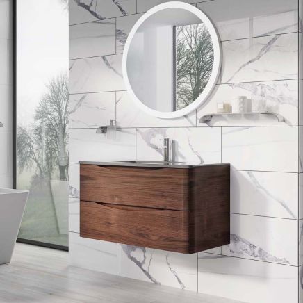 Erin Rosewood Wall Hung Vanity Unit with Grey Glass Basin 900mm