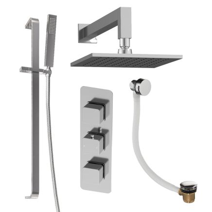Liva Chrome Shower Pack with Fixed Head, Slider Rail & Overflow Bath Filler