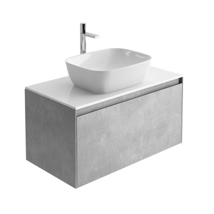 Odion 900mm Wall Hung Vanity Unit in Concrete with White Worktop