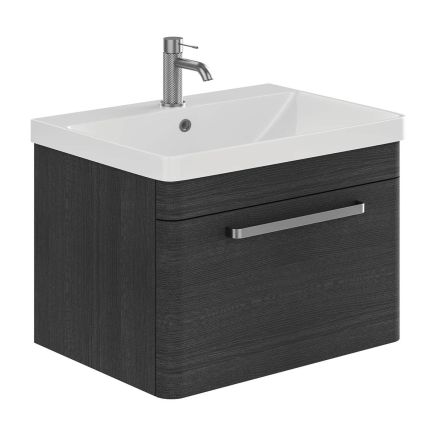 Esk Black Wall Hung Vanity Unit and Basin with Brushed Nickel Handles 800mm