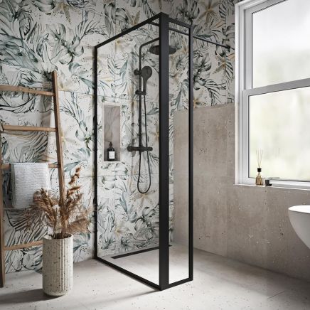 Amien Matt Black Clear Glass Pivot Return Panel 300mm