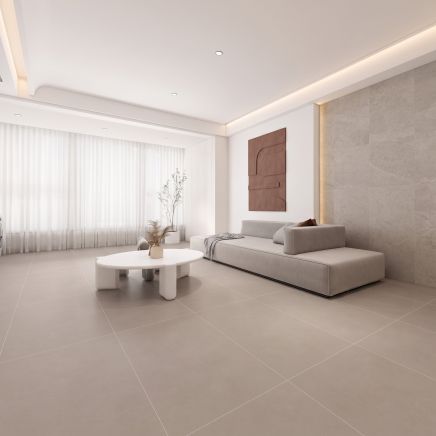 Modern living room with Clearance Tiles Monomix Beige Matt Porcelain flooring.