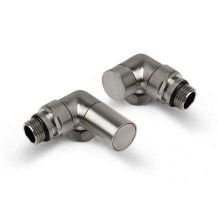 Round Brushed Nickel Corner Pair of Radiator Valves
