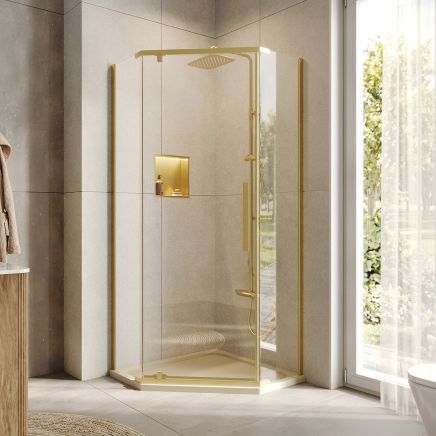 Penta Brushed Gold Pivot Shower Enclosure 900x900mm