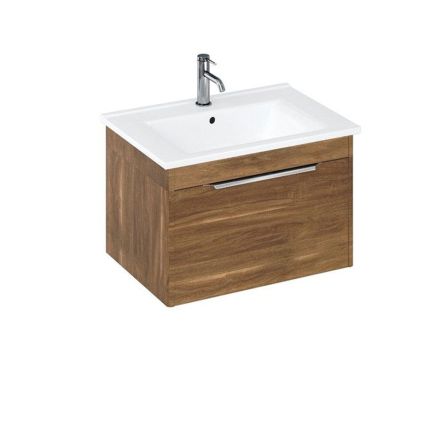 Britton Shoreditch Caramel Single Drawer Wall Hung Vanity Unit with Round Basin 650mm