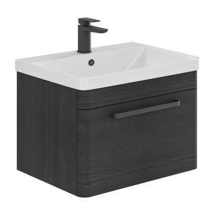Esk Black Wall Hung Vanity Unit and Basin with Black Handles 800mm
