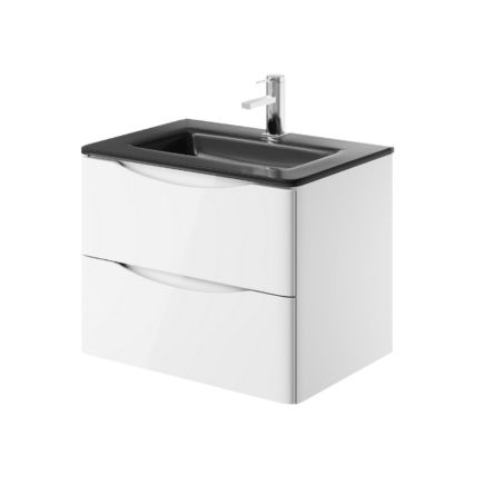 Erin Gloss White Wall Hung Vanity Unit with Grey Glass Basin 600mm