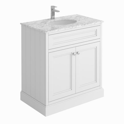 Richmond White Floor Standing Traditional Vanity Unit with White Marble Top 800mm