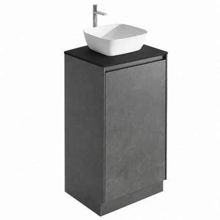 Odion Concrete Floor Standing Vanity Unit with Black Worktop 500mm displayed with a basin