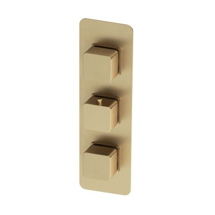 Brushed Gold Triple Square Concealed Thermostatic Shower Valve With Dual Outlet