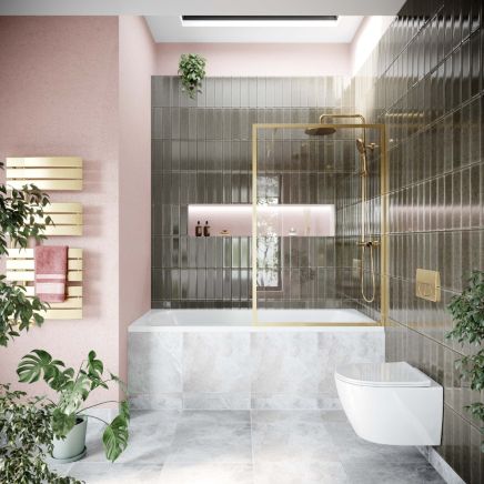 Amien Brushed Gold Clear Glass Bath Screen 1500x800mm