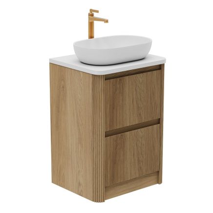 Wish Ribbed Floor Standing Vanity Unit With Drawers in Natural Oak with White Worktop - 600mm