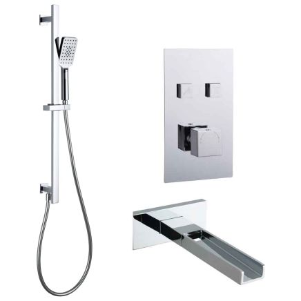Concord Double Outlet Concealed Valve with Square Slide Rail Kit & Bath Spout