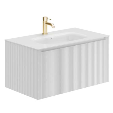 Bryce Ribbed White 800mm Wall Hung Vanity Unit with Matt White Resin Basin