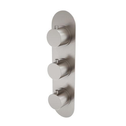 Elora Brushed Nickel Round Concealed Thermostatic Shower Valve With Triple Outlet