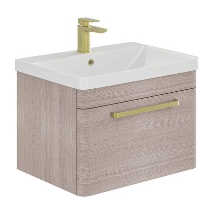 Esk Stone Grey Wall Hung Vanity Unit and Basin with Brushed Gold Handles 800mm