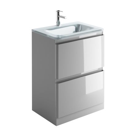 Neon Gloss Light Grey Floor Standing Vanity Unit with Opal Glass Basin 600mm