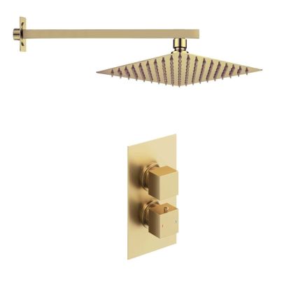 Zena Brushed Gold Single Outlet Square Concealed Valve with Shower Head