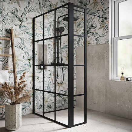 Amien Matt Black Grid Crittal Glass Pivot Return Panel 300mm