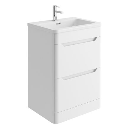 Ellis Matt White Floor Standing Vanity Unit with Ceramic Basin 600mm
