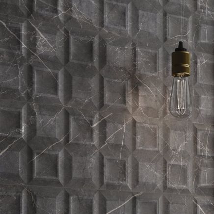 Discontinued clearance Thasos Grafite Decor Gloss Ceramic Tile 300x900mm bathroom feature wall.
