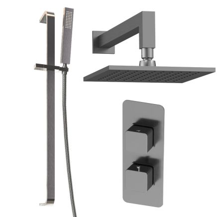 Liva Gunmetal Dual Outlet Square Shower Pack with Fixed Head & Slider Rail