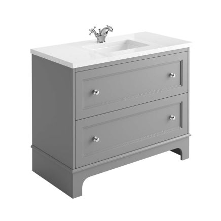 Ferris 1000mm Vanity Unit in Light Grey with Quartz Worktop & Ceramic Basin
