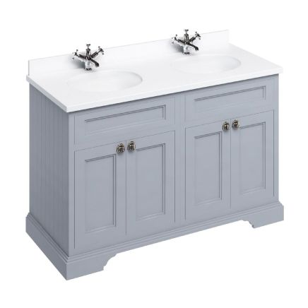 traditional grey vanity unit with 2 integrated basins