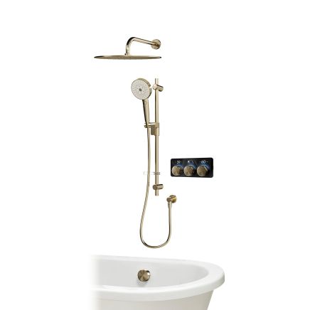 Aqualisa S3 Brushed Gold Smart Digital Shower Triple Outlet (Slide Rail Kit with Fixed Wall Head) HP/Combi