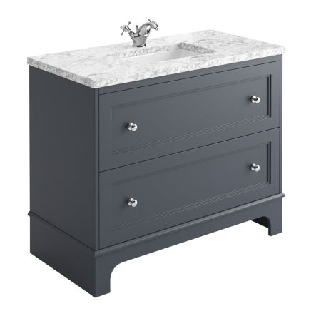 1000mm Vanity Unit in Midnight Grey with Marble Worktop & Ceramic Basin