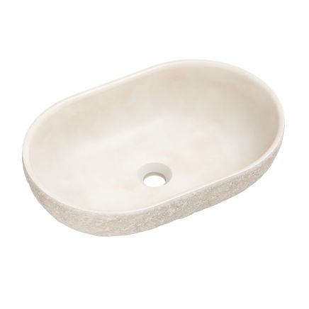 Brava Concrete Oval Basin 530mm x 350mm Raw Stone Texture Cream