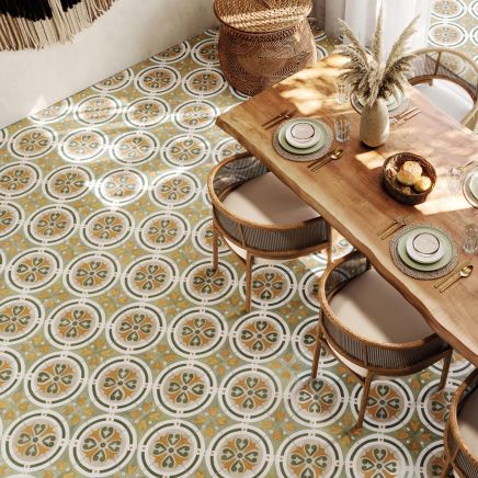 Acropolis Green Matt Porcelain Patterned Tile 223x223mm