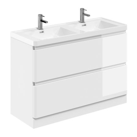 Neon Gloss White Floor Standing Vanity Unit with Resin Basin 1200mm