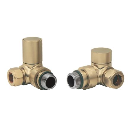 Round Brushed Gold Corner Pair of Radiator Valves