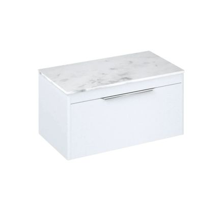 Britton Shoreditch Matt White Single Drawer Wall Hung Vanity Unit with Carrara White Worktop 850mm
