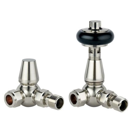 Satin Nickel Wooden Head Corner Pair of Radiator Valves