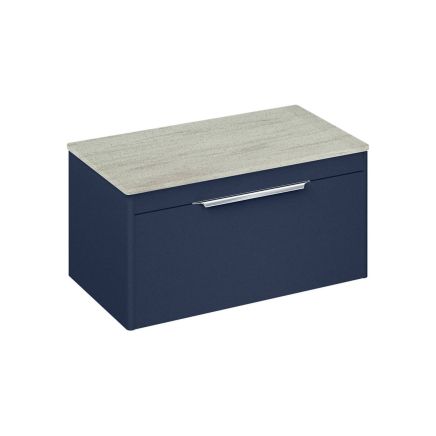 Britton Shoreditch Matt Blue Single Drawer Wall Hung Vanity Unit with Concrete Haze Worktop 850mm