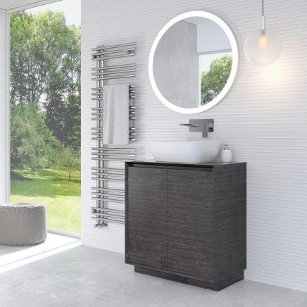 Snowdon 750mm Floor Standing Vanity Unit with Black Worktop in Leached Oak