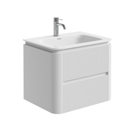 Liora White Ribbed Wall Hung Vanity Unit with Basin & LED Light Strip - 600mm