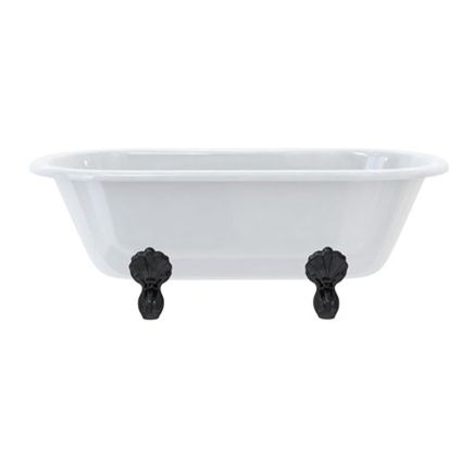 White roll top double ended bath with black claw feet