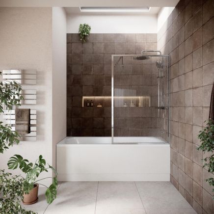 Amien Chrome Ribbed Glass Single Frame Bath Screen
