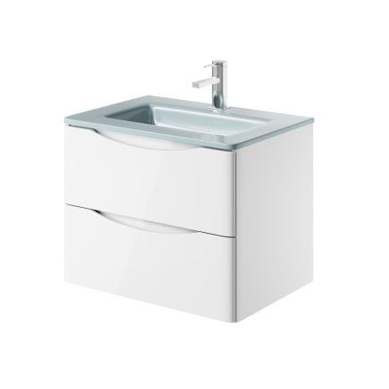 Erin Gloss White Wall Hung Vanity Unit with White Glass Basin 600mm