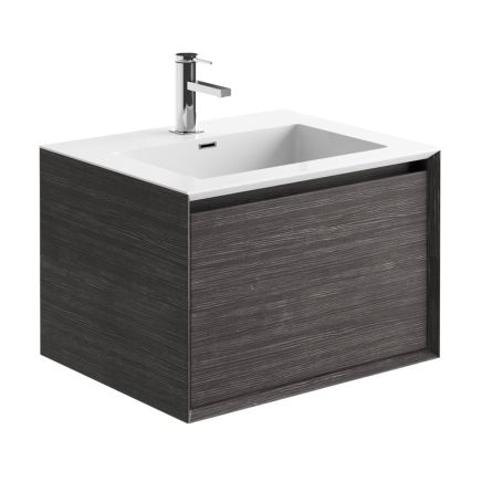 Snowdon Leached Oak Wall Hung Vanity Unit with White Basin 600mm