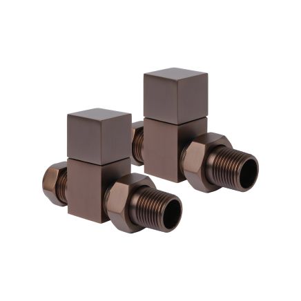 Square Brushed Bronze Straight Pair of Radiator Valves